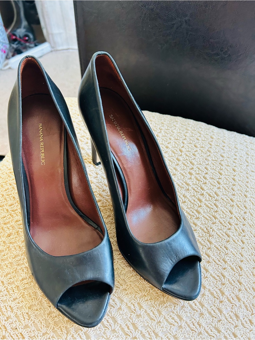 Banana Republic Black Peep-Toe Leather Heels